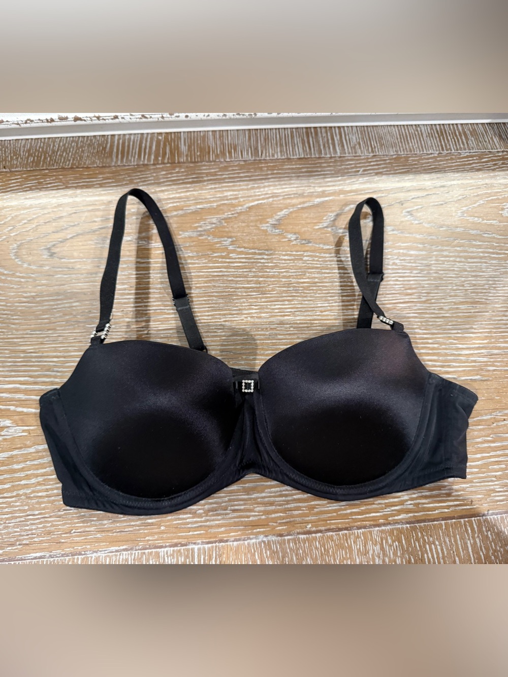 Victoria's Secret Black Satin Convertible Underwire Bra with Jewel Accent